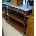 A Victorian mahogany 2-tier marble-top buffet, with 2 frieze drawers, with fluted columns, raised on