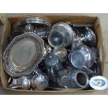 A large quantity of mixed plated teaware, stands, trays etc