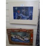 2 modern oils on board, still life, and moonlit coastal scene, largest 8" x 13", framed (2)