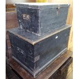 A Victorian stained pine blanket chest, W78cm, and a small stained pine toolbox, W58cm