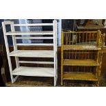 Vintage bamboo folding bookshelves, and a set of painted pine folding bookshelves (2)