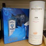 Graham's 10 Year Old Tawny Port, and a Bombay Sapphire Gin gift set