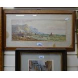 S M Bunting, watercolour, street scene, signed, 12" x 7.5", framed, together with E Lewis,