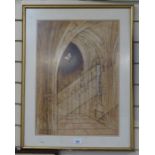 Peter Nuttall, watercolour and ink, architectural interior scene, signed and dated '83, 21" x 15",