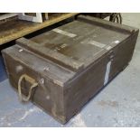 A stained pine military tool box, W96cm, H35cm