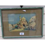 J Bruckland, watercolour, Middle Eastern street scene, signed, 6.5" x 10", framed