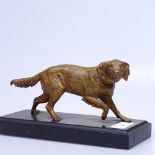 A gilded bronze Gundog on marble plinth, length 22.5cm overall
