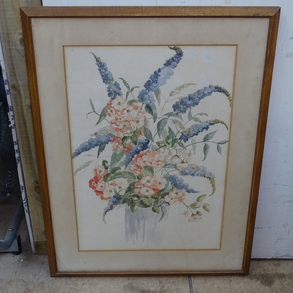 E Bailey, pair of watercolours, still life flower studies, signed and dated, 19.5" x 14", framed (2) - Image 2 of 2