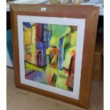 Pair of modern watercolours, street scenes, indistinctly signed, 20" x 18", framed (2)