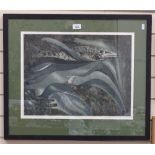 20th century coloured etching, dream of a fish, no. 21/35, indistinctly signed and dated 1982, 14.5"