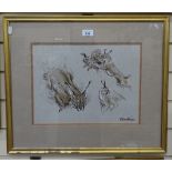 William Timym, sepia watercolour heightened with white, caracal study sheet, signed, 10.5" x 14",