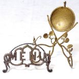 A silver menu holder, and a gilt-metal pocket watch stand