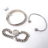 2 silver bangles, and a silver bracelet
