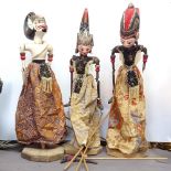 3 Thai carved and painted wood puppets, height 55cm approx