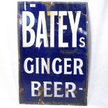 A Vintage Batey's Ginger Beer blue enamel advertising sign, height 77cm