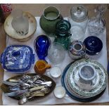 A box of china, and a glass jar etc