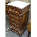 A 19th century French rosewood and marble-top bedside pot cupboard, W43cm