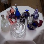 Coloured glass scent bottles and stoppers, including Mdina