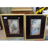 A set of 9 Continental framed coloured engravings, various studies