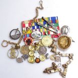 Gilt-metal watch chains, coins, Danish tie clips etc