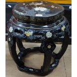 An Oriental black lacquered jardiniere stand, with inset painted decoration, W41cm, H47cm