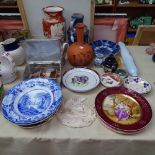 Victorian vase and plates, Vienna plate, glass rolling pin etc