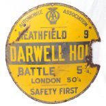 A Vintage AA circular enamel advertising sign, for Darwell Hole, Netherfield near Battle...
