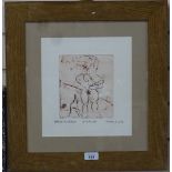 Michael B White, etching, La Giaconda, signed in pencil, artist's proof, plate size 7" x 6", framed