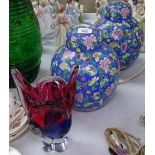 A pair of Chinese jars and covers, 27cm, and an Art glass vase