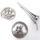 A Danish sterling silver stylised "Future" brooch, by Hans Hansen, model no. 105, and 2 circular