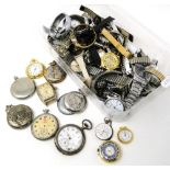 2 boxes of pocket watches and mixed wristwatches