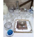 Various glassware, collectors' plates, sampler, plated dishes etc