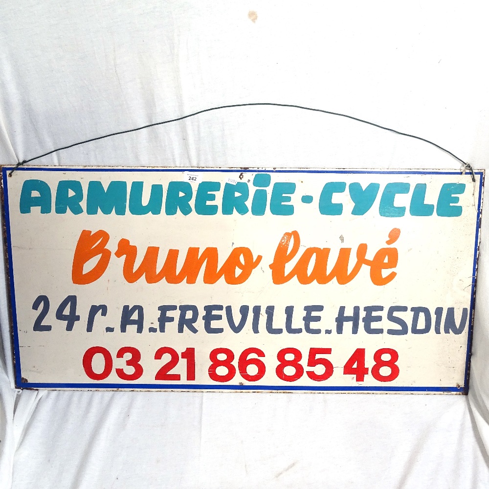 Vintage French metal sign, length 100cm