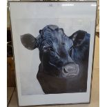 Clive Fredriksson, colour print, cow, signed in pencil, image 23" x 21", framed