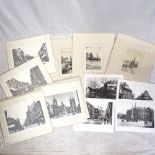 3 signed etchings of Brixham, image height 14cm, and various photographs