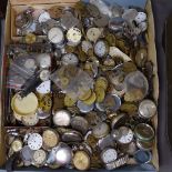 A tray full of pocket watch parts and spares etc