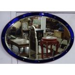 A French oval 2-colour glass bevelled-edge wall mirror with diamonte insert surround, W80cm