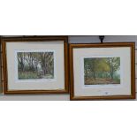 Mark Spain, a pair of coloured etchings, "bridle path", artist's proof, 7.5" x 10", "autumn walk",