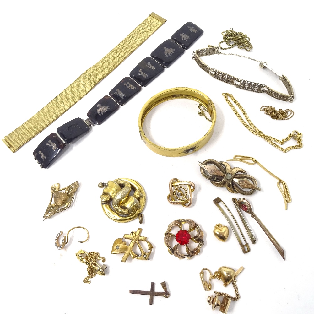 A group of Victorian and later jewellery, including bangle, inlaid tortoiseshell bracelet etc