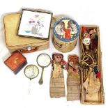 Eastern puppets, a box, embroidery etc