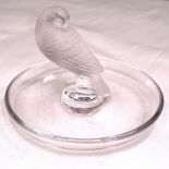 A Lalique dish surmounted by a dove, diameter 10cm