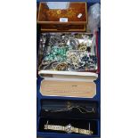 Sorento Ware jewellery box, and a quantity of mixed costume jewellery and wristwatches