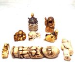A group of carved ivory Netsuke, some signed and other ivory carvings (8)