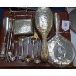 A quantity of silver items, to include a pair of silver knife rests, 6 19th century silver salt