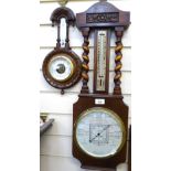 2 carved wood-cased aneroid barometers, largest 67cm