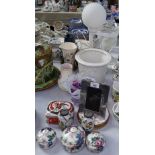 Table lamp, Poole and another vase, dressing table items etc