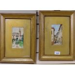 A pair of watercolours, Continental street scenes, signed, gilt-framed
