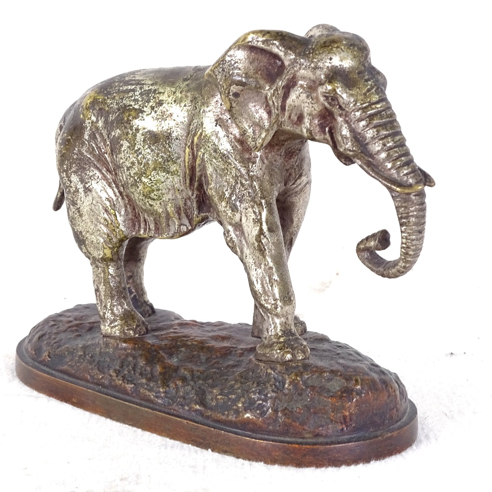 Moulet, a silver patinated bronze elephant, length 13cm