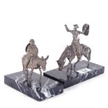 2 silvered figures on marble plinth, depicting Don Quixote and Sancho Panza, tallest 14cm