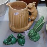 A Sylvac squirrel jug, 19.5cm, Sylvac rabbit and 2 others